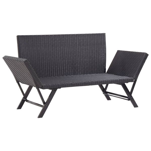 vidaXL Garden Bench with Cushions 176 cm Black Poly Rattan