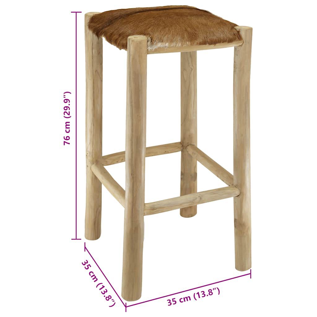 vidaXL Bar Stool Real Leather and Solid Teak Wood