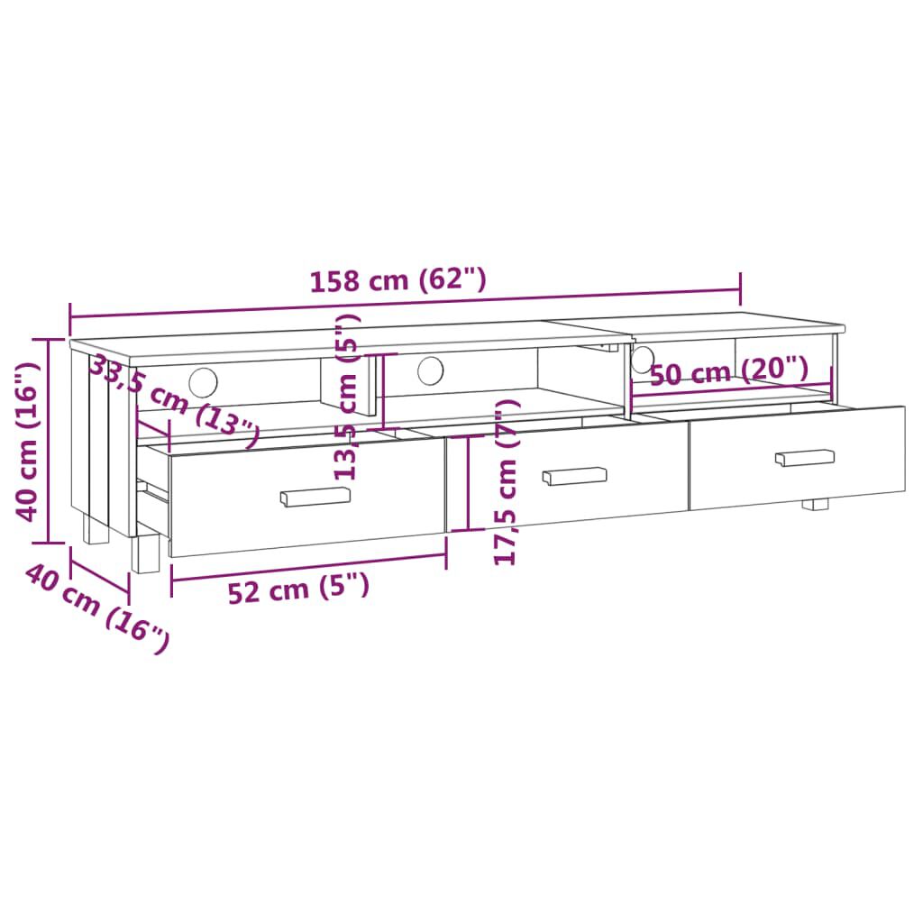 vidaXL TV Cabinet HAMAR White 158x40x40 cm Solid Wood Pine