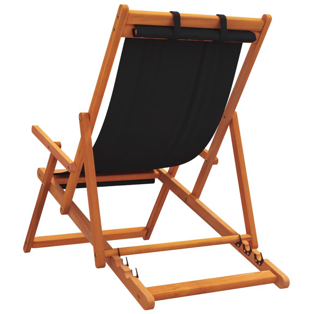 vidaXL Folding Beach Chairs 2 pcs Black Fabric