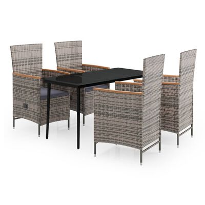 vidaXL 5 Piece Garden Dining Set with Cushions Grey, grey and brown vidaXL 5 Piece Garden Dining Set with Cushions Grey
