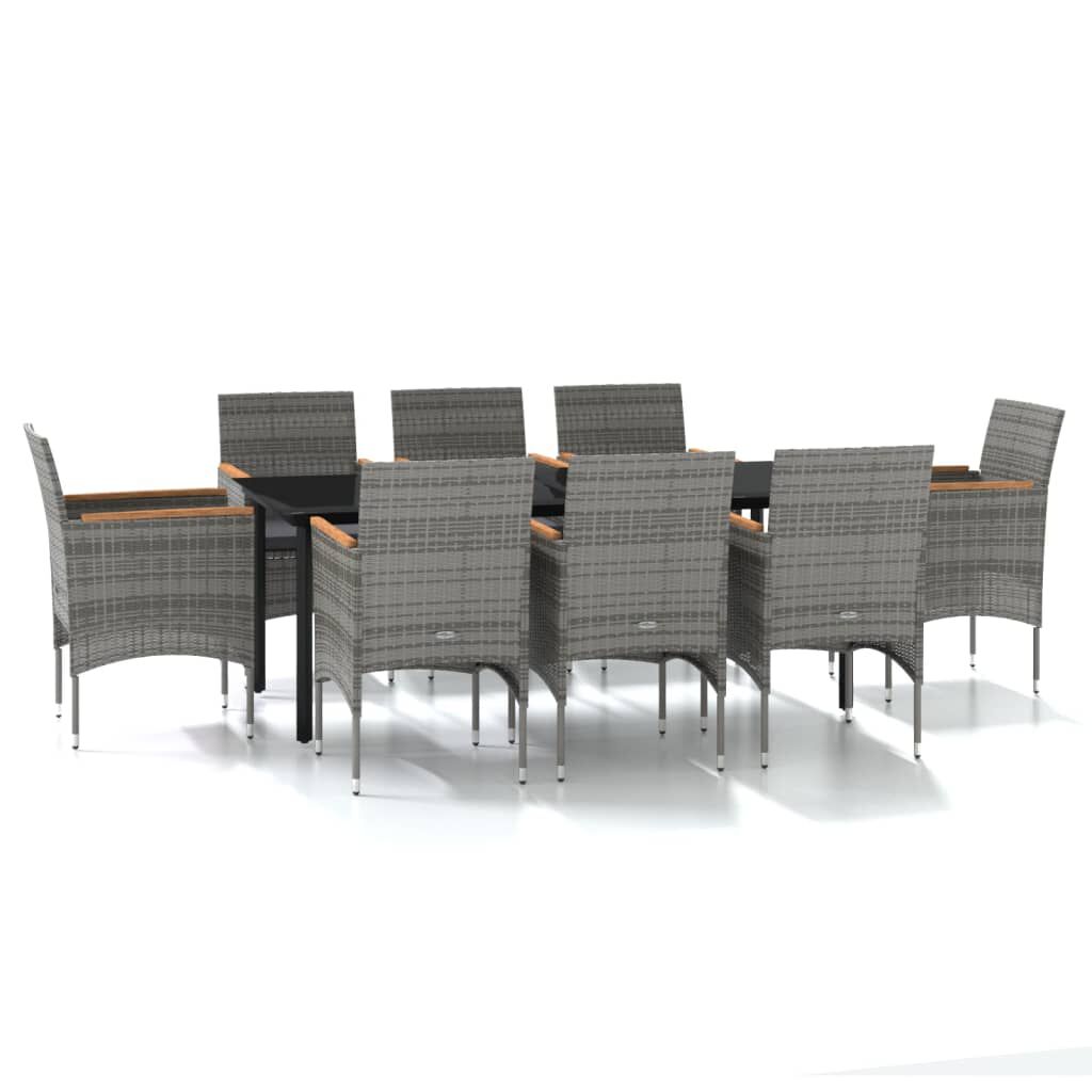 vidaXL 9 Piece Garden Dining Set with Cushions Grey and Black