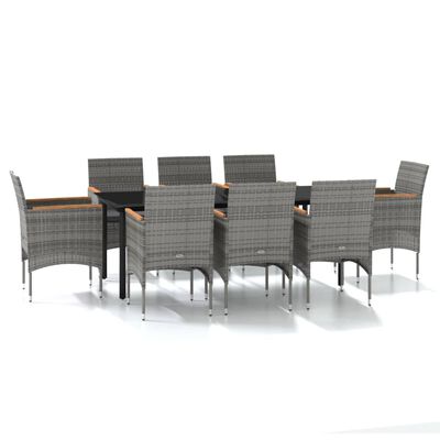 vidaXL 9 Piece Garden Dining Set with Cushions Grey and Black, grey and black vidaXL 9 Piece Garden Dining Set with Cushions Grey and Black