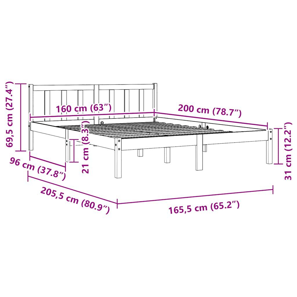 vidaXL Bed Frame without Mattress Solid Wood 160x200 cm