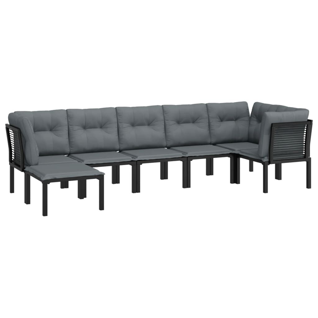 vidaXL 7 Piece Garden Lounge Set Black and Grey Poly Rattan