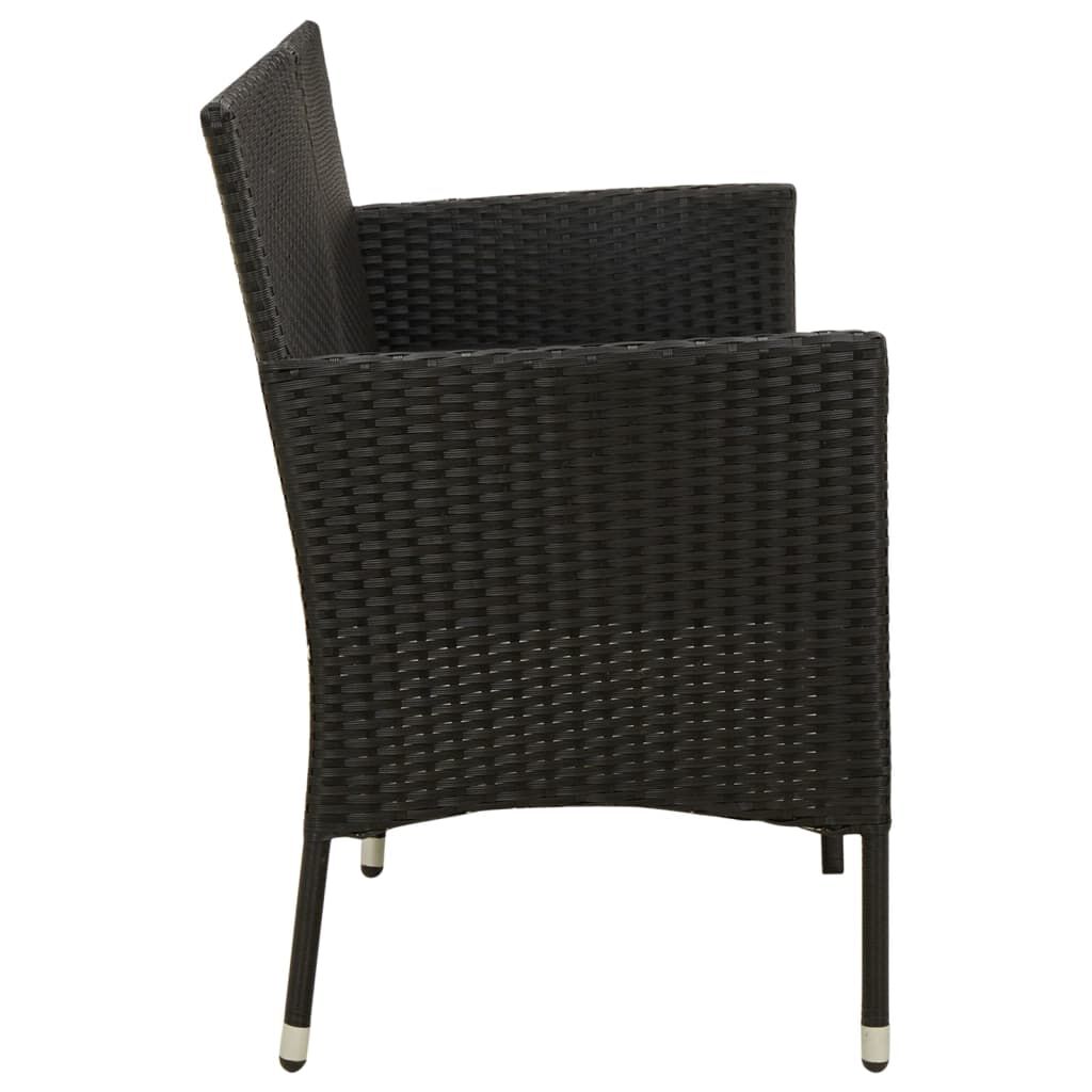 vidaXL 3-Seater Garden Sofa with Cushion Black Poly Rattan