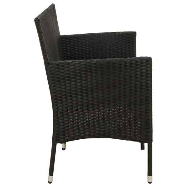 vidaXL 3-Seater Garden Sofa with Cushion Black Poly Rattan