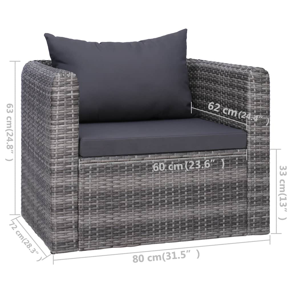 vidaXL 9 Piece Garden Lounge Set with Cushions Poly Rattan Grey