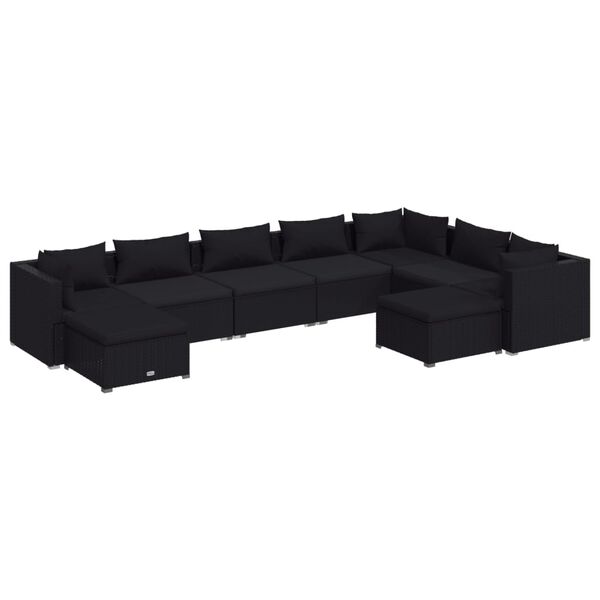 vidaXL 9 Piece Garden Lounge Set with Cushions Poly Rattan Black