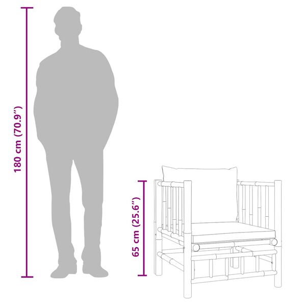 vidaXL Garden Sofa with Cream White Cushions Bamboo