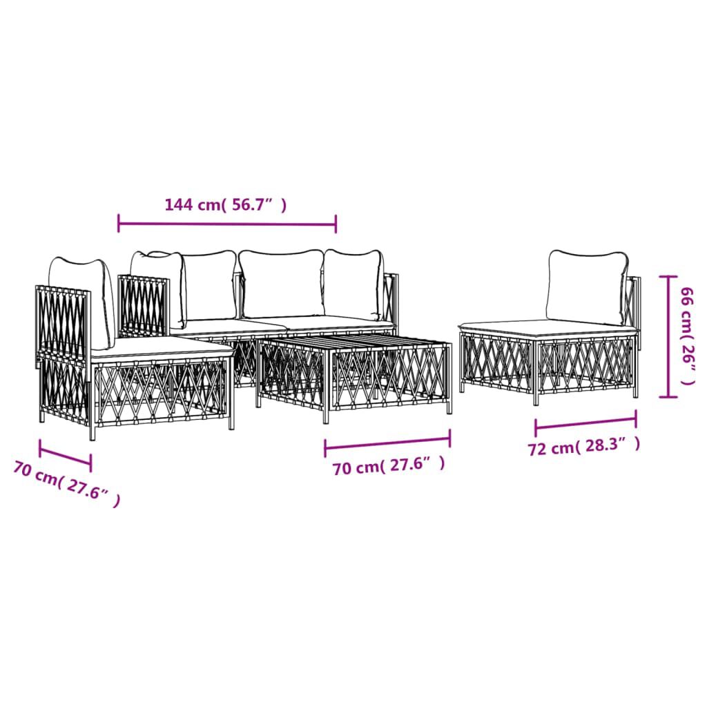 vidaXL 5 Piece Garden Lounge Set with Cushions White Steel