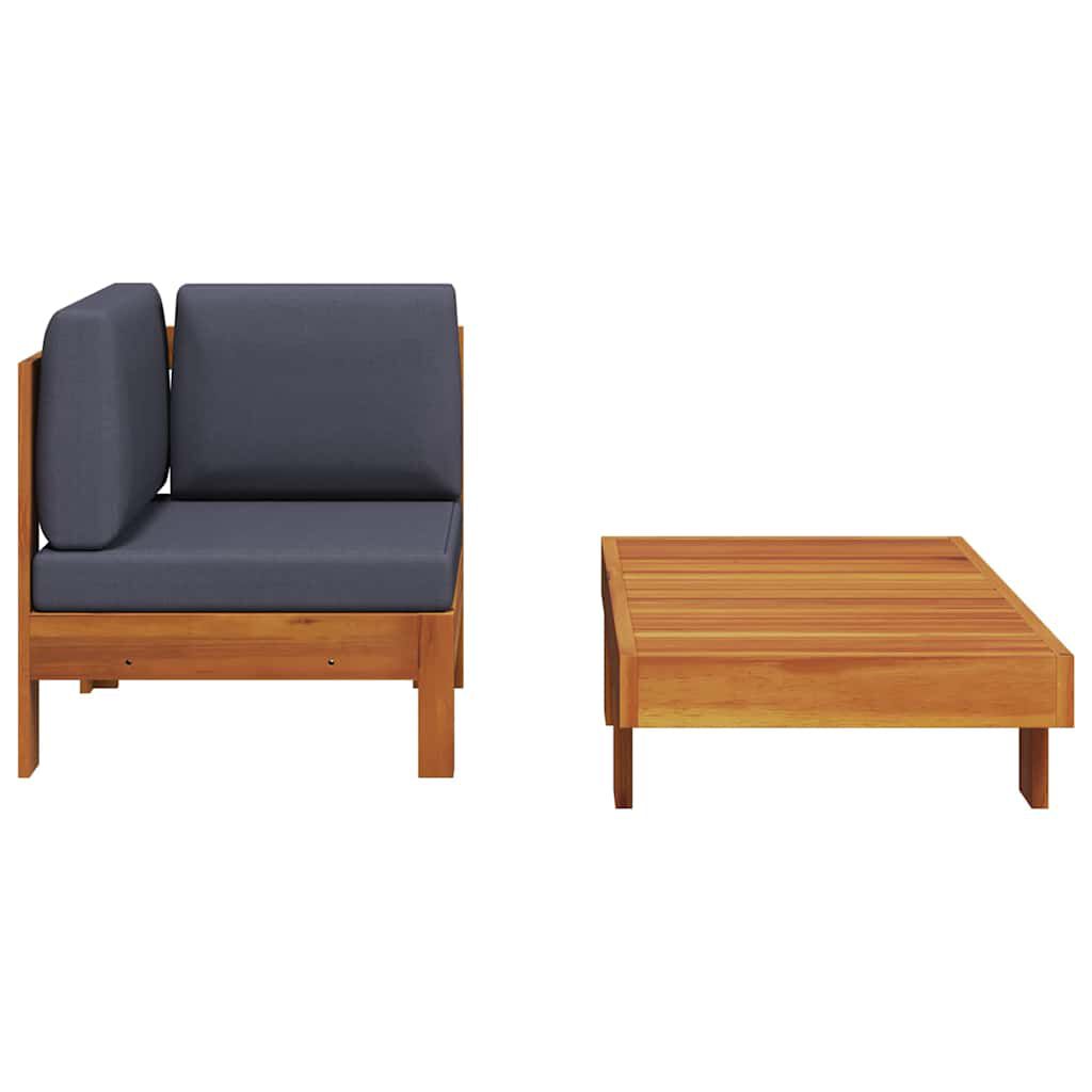 vidaXL 2 Piece Garden Lounge Set with Dark Grey Cushions Acacia Wood