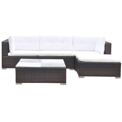 vidaXL 5 Piece Garden Lounge Set with Cushions Poly Rattan Brown, brown vidaXL 5 Piece Garden Lounge Set with Cushions Poly Rattan Brown