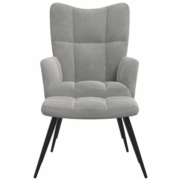 vidaXL Relaxing Chair with a Stool Light Grey Velvet
