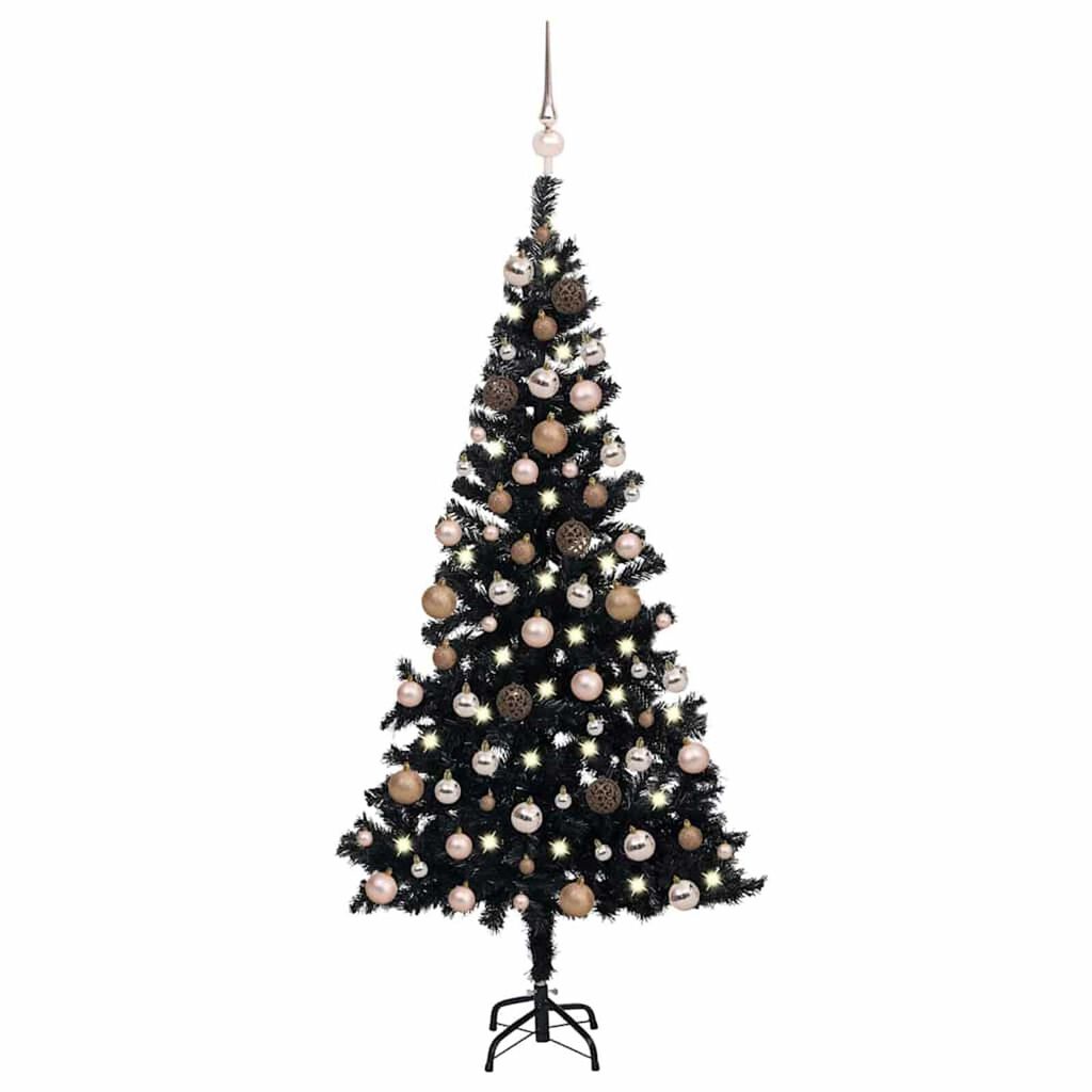 vidaXL Artificial Pre-lit Christmas Tree with Ball Set Black 120 cm PVC