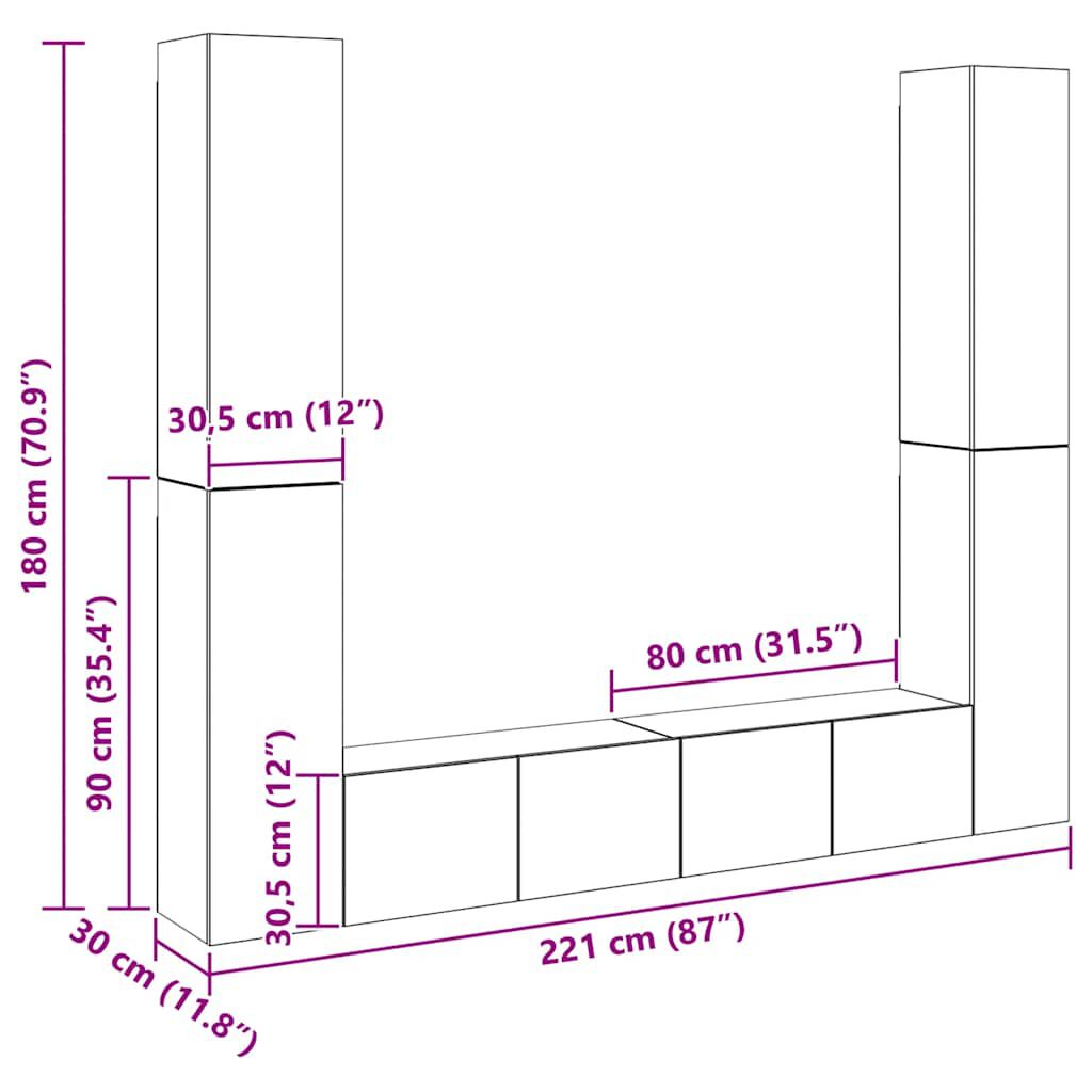 vidaXL 6 Piece TV Cabinet Set White Engineered Wood