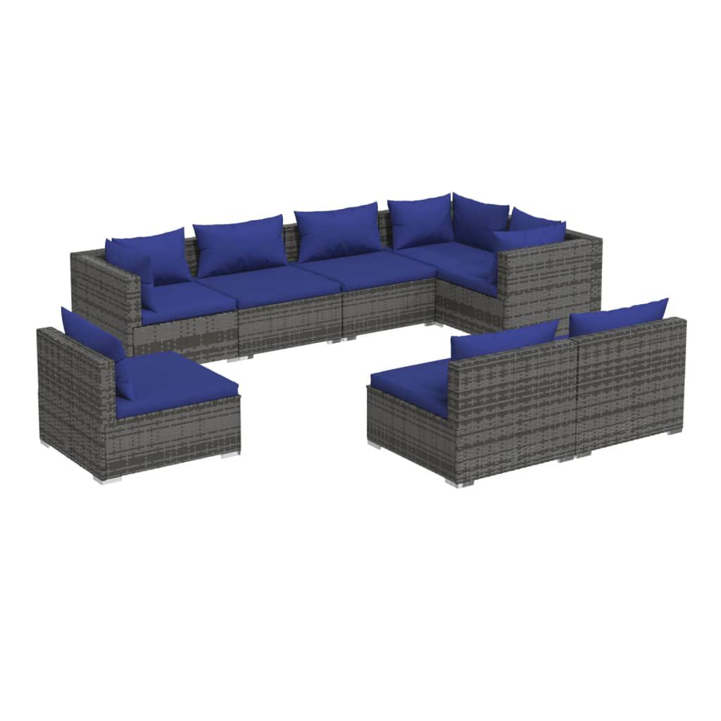 vidaXL 8 Piece Garden Lounge Set with Cushions Poly Rattan Grey