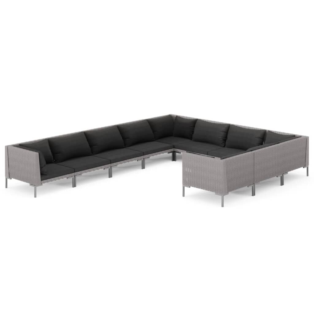 vidaXL 10 Piece Garden Lounge Set with Cushions Poly Rattan Dark Grey
