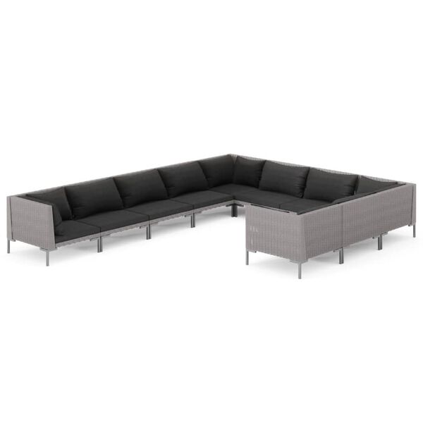 vidaXL 10 Piece Garden Lounge Set with Cushions Poly Rattan Dark Grey