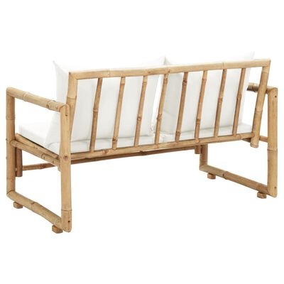 vidaXL 2 Seater Garden Sofa with Cushions Bamboo, cream vidaXL 2 Seater Garden Sofa with Cushions Bamboo