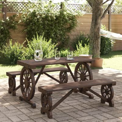 vidaXL 3 Piece Garden Dining Set Solid Wood Fir, brown vidaXL 3 Piece Garden Dining Set Solid Wood Fir