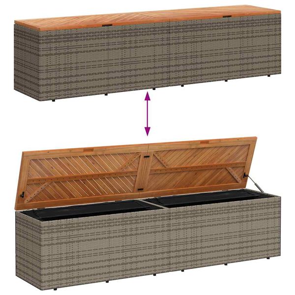 vidaXL Garden Storage Box Grey 220x50x54 cm Poly Rattan Acacia Wood