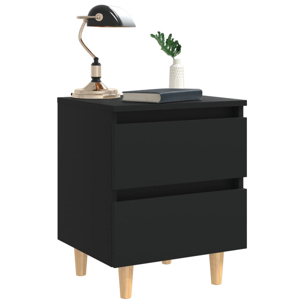 vidaXL Bed Cabinets with Solid Pinewood Legs 2 pcs Black 40x35x50 cm