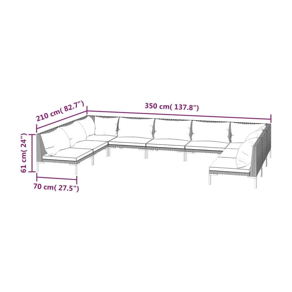 vidaXL 9 Piece Garden Lounge Set with Cushions Poly Rattan Dark Grey