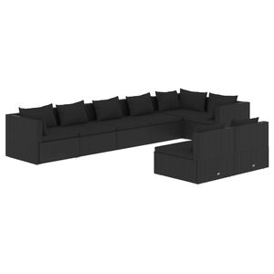 vidaXL 8 Piece Garden Lounge Set with Cushions Black Poly Rattan