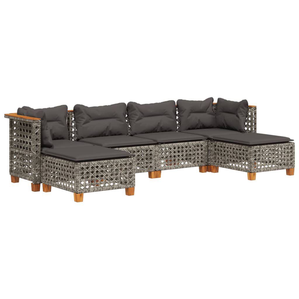 vidaXL 6 Piece Garden Sofa Set with Cushions Grey Poly Rattan