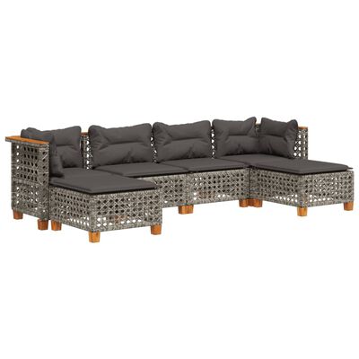 vidaXL 6 Piece Garden Sofa Set with Cushions Grey Poly Rattan, grey vidaXL 6 Piece Garden Sofa Set with Cushions Grey Poly Rattan