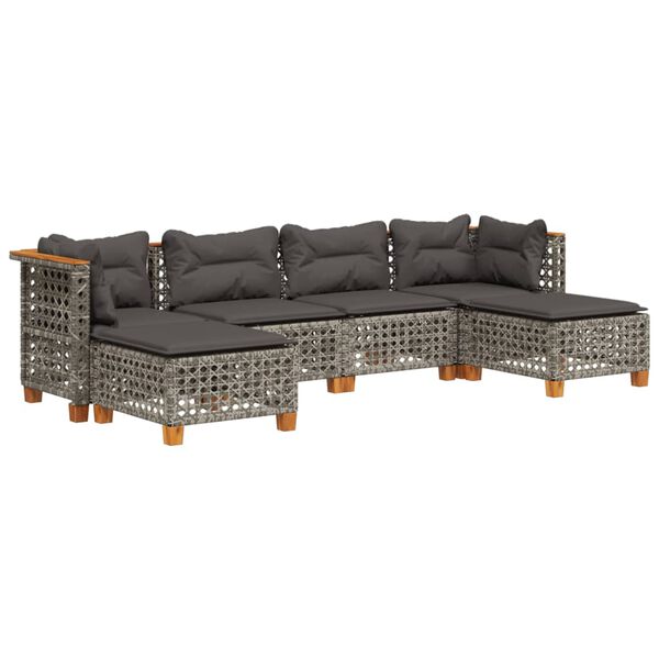 vidaXL 6 Piece Garden Sofa Set with Cushions Grey Poly Rattan