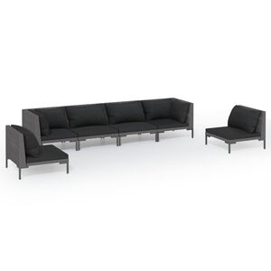 vidaXL 6 Piece Garden Lounge Set with Cushions Poly Rattan Dark Grey