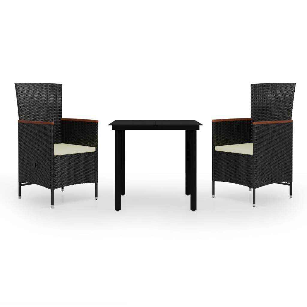 vidaXL 3 Piece Garden Dining Set with Cushions Black