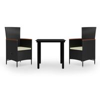 vidaXL 3 Piece Garden Dining Set with Cushions Black