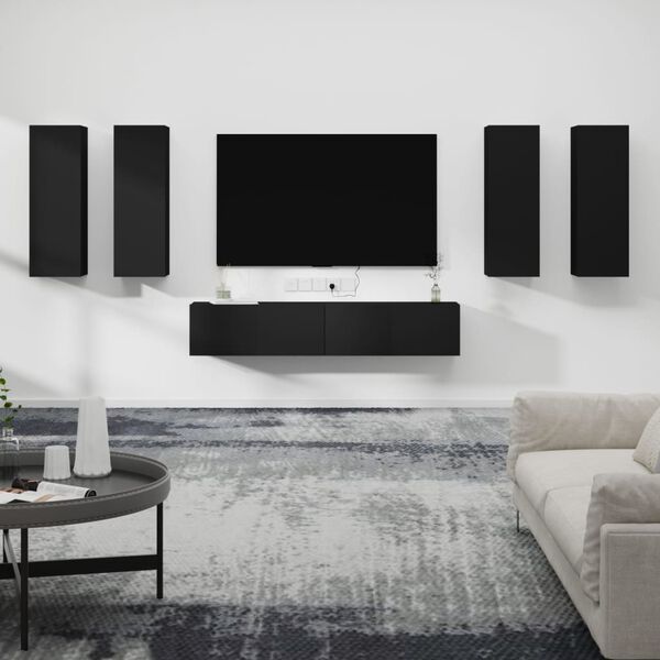 vidaXL 6 Piece TV Cabinet Set Black Engineered Wood