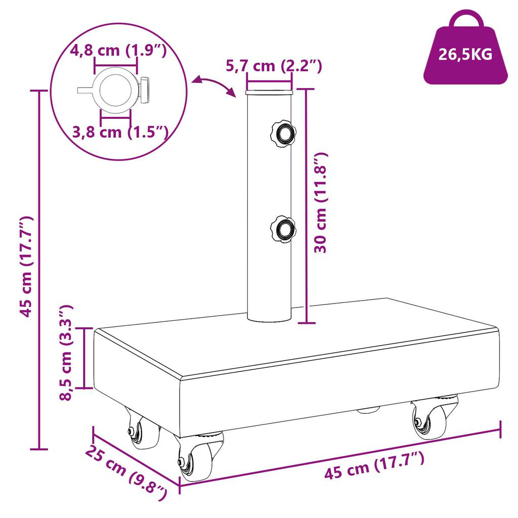 vidaXL Umbrella Base Light Grey 45x25x8.3 cm Granite