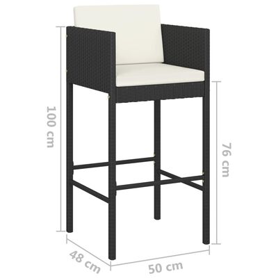 vidaXL Bar Stools 2 pcs with Cushions Black Poly Rattan, black vidaXL Bar Stools 2 pcs with Cushions Black Poly Rattan