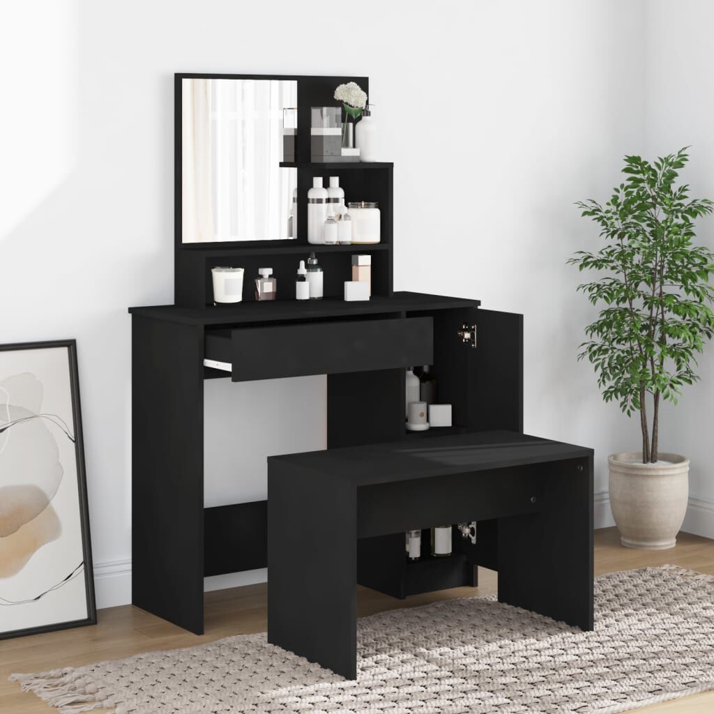 vidaXL Dressing Table Set Black 86.5x35x136 cm