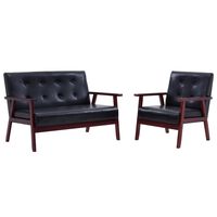 vidaXL Sofa Set 2 Piece Black Faux Leather