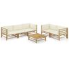 vidaXL 6 Piece Garden Lounge Set with Cream White Cushions Bamboo