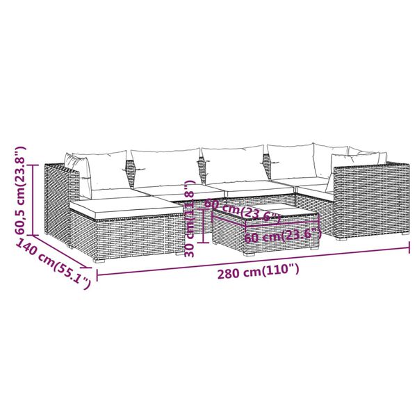 vidaXL 7 Piece Garden Lounge Set with Cushions Poly Rattan Grey