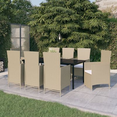 vidaXL 9 Piece Garden Dining Set with Cushions Beige, beige vidaXL 9 Piece Garden Dining Set with Cushions Beige