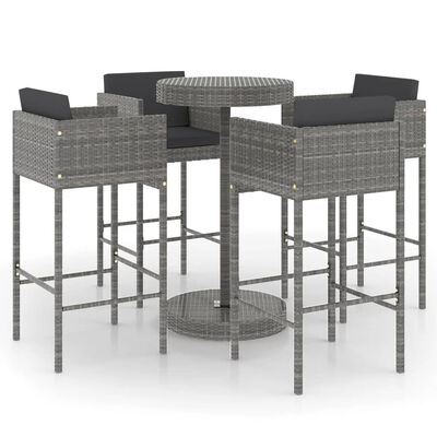 vidaXL 5 Piece Garden Bar Set with Cushions Poly Rattan Grey, grey vidaXL 5 Piece Garden Bar Set with Cushions Poly Rattan Grey