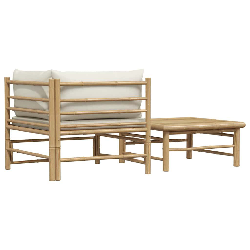 vidaXL 2 Piece Garden Lounge Set with Cream White Cushions Bamboo