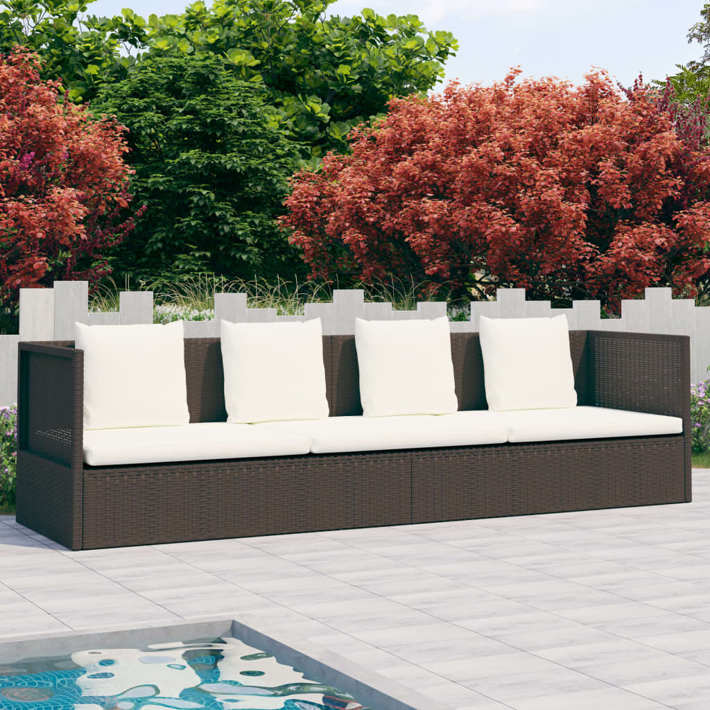 vidaXL Garden Bed with Cushion & Pillows Poly Rattan Brown