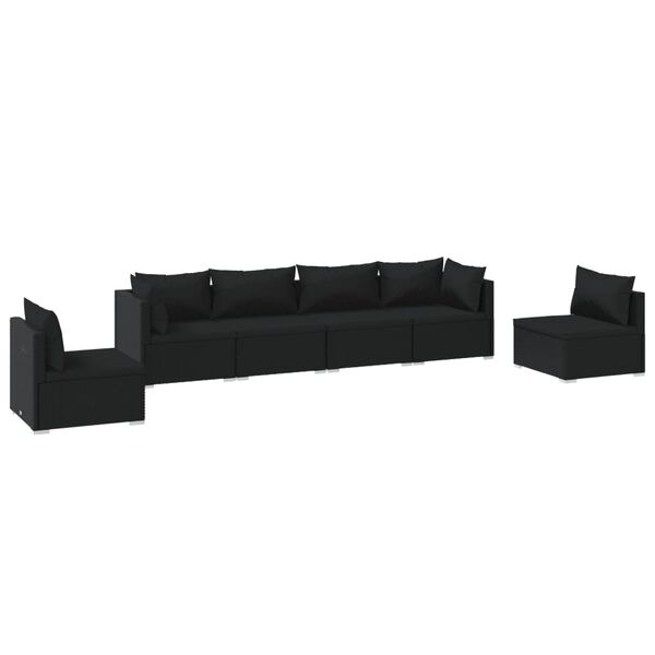 vidaXL 6 Piece Garden Lounge Set with Cushions Poly Rattan Black