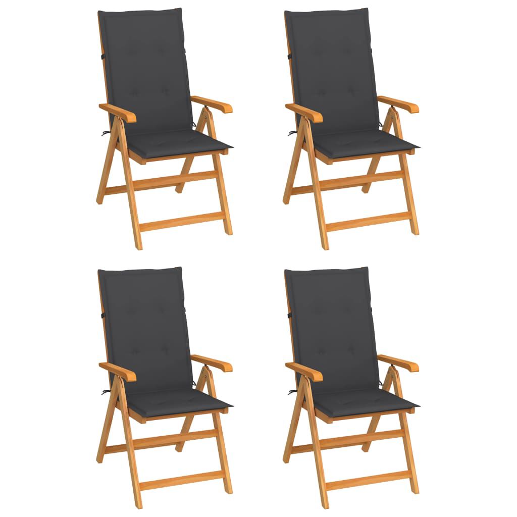 vidaXL Garden Chairs 4 pcs with Anthracite Cushions Solid Teak Wood