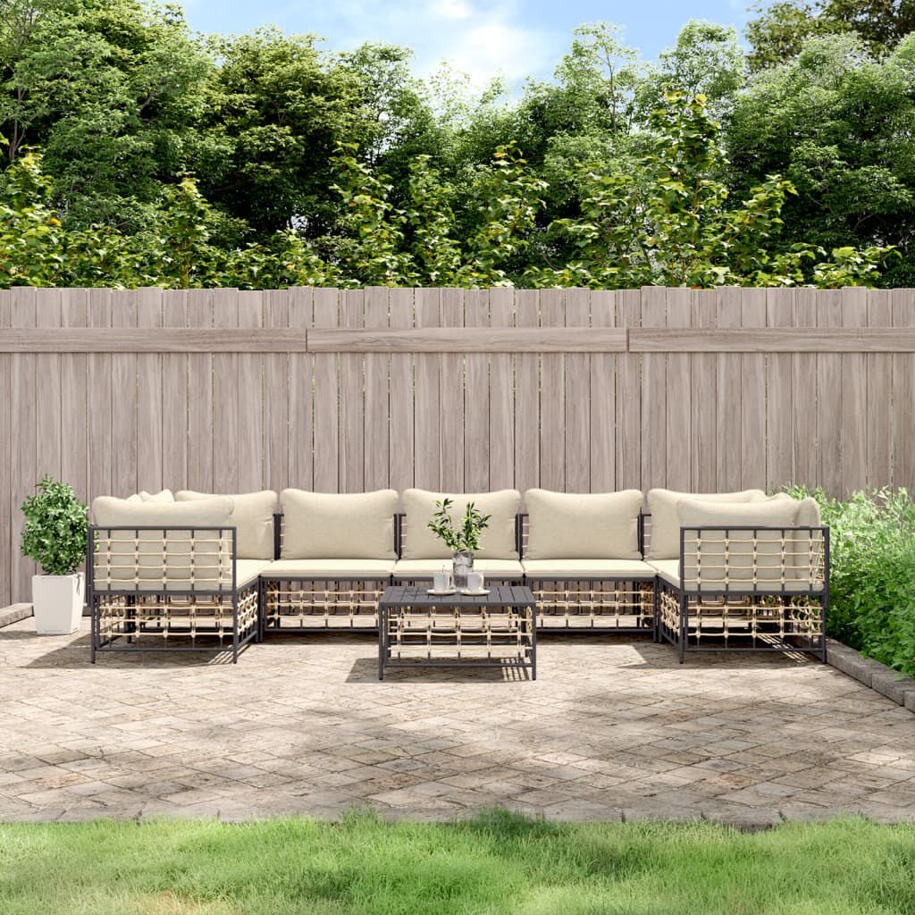 vidaXL 8 Piece Garden Lounge Set with Cushions Anthracite Poly Rattan