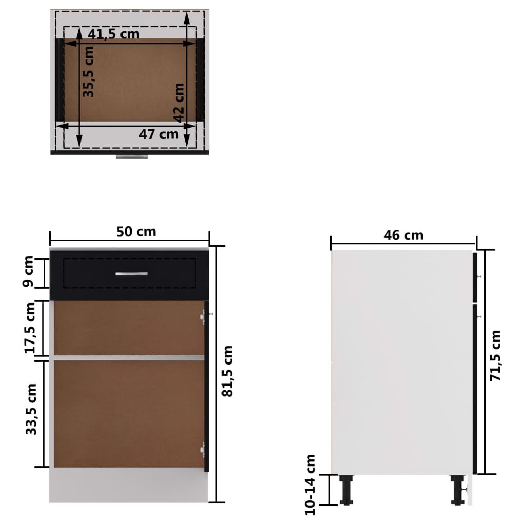 vidaXL Drawer Bottom Cabinet Lyon Black 50x46x81.5 cm Engineered Wood